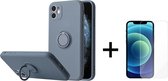 Apple iPhone 13 Mini Back Cover | Telefoonhoesje | Ring Houder | Donker Grijs + 1x Screenprotector