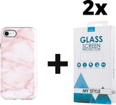Backcover Marmerlook Hoesje iPhone 6/6s Roze - 2x Gratis Screen Protector - Telefoonhoesje - Smartphonehoesje