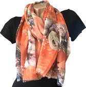 Lange Dunne Dames Sjaal - Bloemenprint - Oranje - 180 x 75 cm (9112)