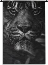 Tapisserie - Tissu mural - Gros plan d'un tigre dans la jungle - noir et blanc - 120x180 cm - Tapisserie murale