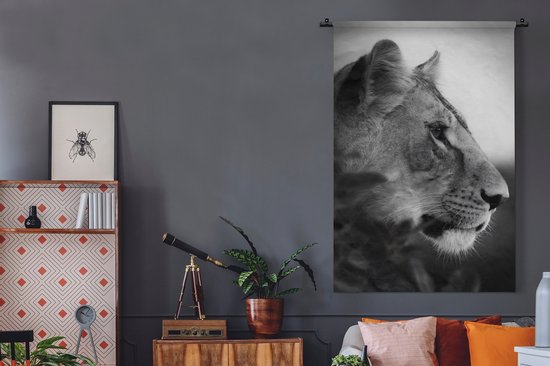 Tapisserie - Tissu mural - un tigre dans la jungle - noir et blanc - 120x180 cm - Tapisserie