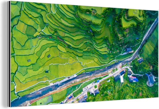 Wanddecoratie Metaal - Aluminium Schilderij Industrieel - Een schitterend luchtshot van groene droge rijstvelden in Guizhou - 40x20 cm - Dibond - Foto op aluminium - Industriële muurdecoratie - Voor de woonkamer/slaapkamer