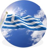 WallCircle - Wandcirkel ⌀ 30 - Vlag van Griekenland op een zonnige dag - Ronde schilderijen woonkamer - Wandbord rond - Muurdecoratie cirkel - Kamer decoratie binnen - Wanddecoratie muurcirkel - Woonaccessoires