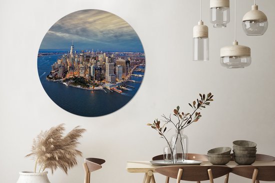 WallCircle - Cercle mural - Cercle mural intérieur - New York - Manhattan - Water - 120x120 cm - Décoration murale - Peintures ronds XXL