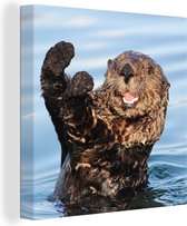 Canvas Schilderij Otter in het water - 90x90 cm - Wanddecoratie