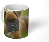 Mok - Een puppy ligt in het gras - 350 ML - Beker