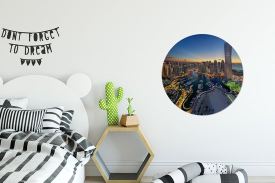 Photo de Nocturne Dubai Marina Wall Circle Aluminium ⌀ 60 cm - Tirage photo sur cercle mural / cercle vivant / cercle de jardin (décoration murale)