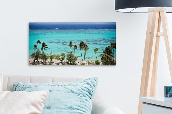 Toile Peinture Palmiers sur la côte de Moorea en Polynésie Française - 40x20 cm - Décoration murale