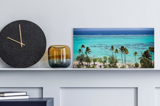 Toile Peinture Palmiers sur la côte de Moorea en Polynésie Française - 40x20 cm - Décoration murale