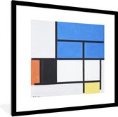 Fotolijst incl. Poster - Compositie met blauw, rood, zwart, geel en grijs - Piet Mondriaan - 40x40 cm - Posterlijst