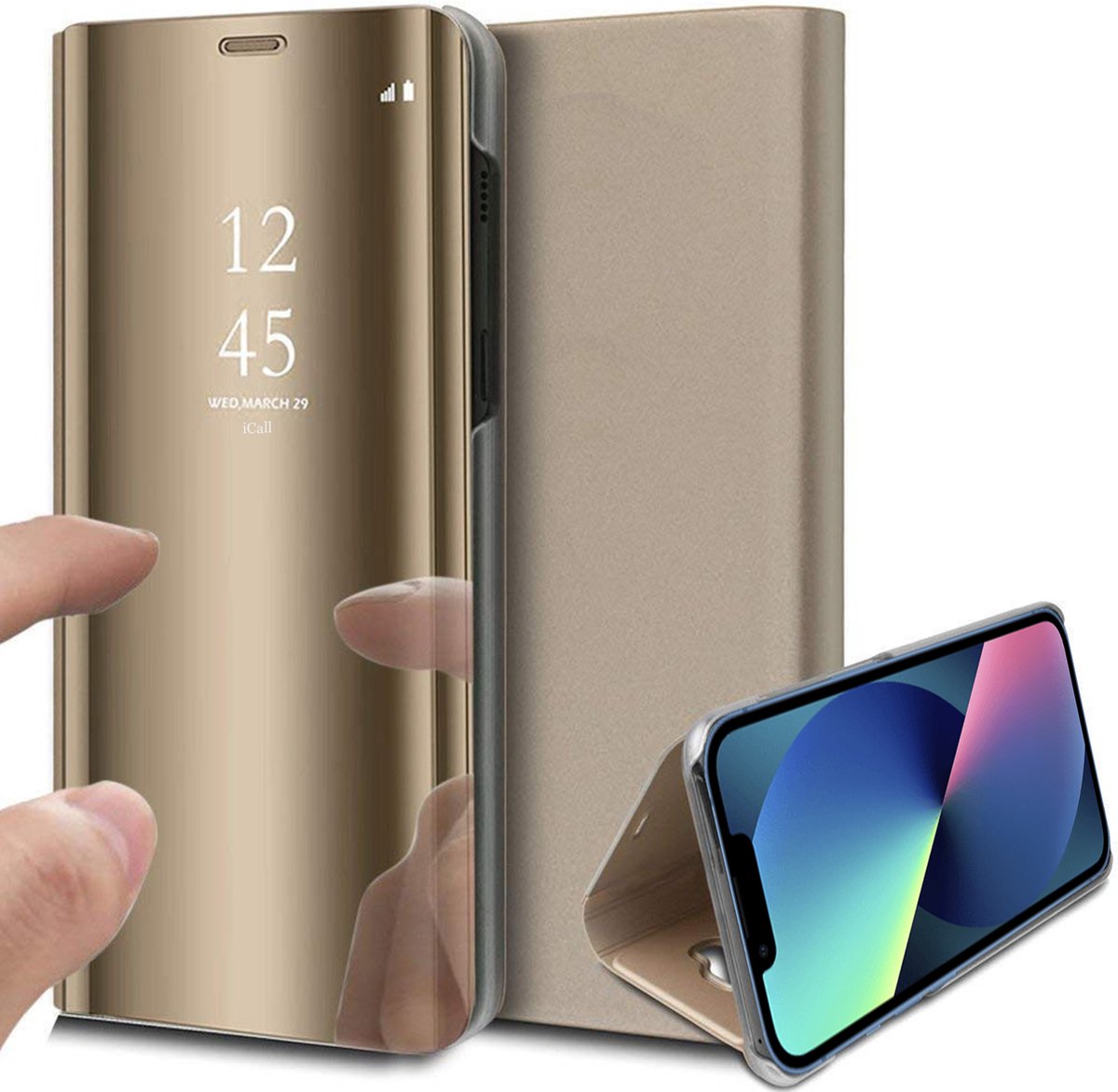 Hoesje geschikt voor iPhone 13 Mini - Spiegel Book Case - Goud