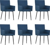 Decoways - Eetkamerstoelen met armleuningen 6 st stof blauw