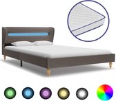 Decoways - Bed met LED en traagschuim matras stof taupe 120x200 cm