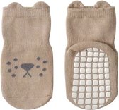 Antislip baby sokken khaki met honden gezicht - maat 0-1 jaar - kraamcadeau - baby sok - babykleding - cartoon - hond