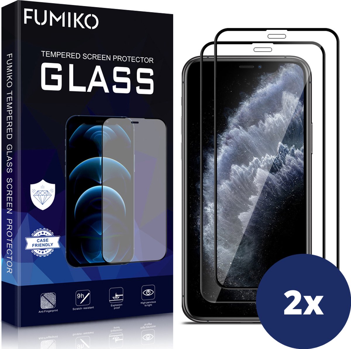 Screenprotector Tempered Glass Full Cover iPhone 11 Pro/ iPhone Xs/ iPhone X - Screen Protector Beschermglas iPhone 11 Pro/ iPhone Xs/ iPhone X - 2 Stuks