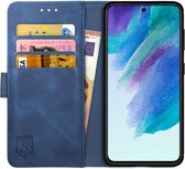 Rosso Element Book Case Wallet Hoesje Geschikt voor Samsung Galaxy S21 FE | Portemonnee | 3 Pasjes | Magneetsluiting | Stand Functie | Blauw