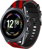 Siliconen Smartwatch bandje - Geschikt voor  Fossil Gen 6 - 44mm gestreept siliconen bandje - zwart/rood - Strap-it Horlogeband / Polsband / Armband