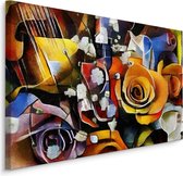 Schilderij - Bloemen in een Kubistische Stijl, Premium Print
