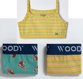 Woody ondergoed set meisjes - mandril - geel - 1 topje en 2 boxers - maat 152