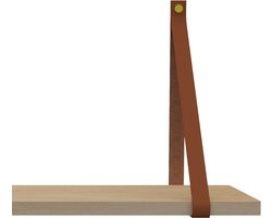 Handles and more Leren plankdragers - met sierschroeven - 100% leer – Cognac – set van 2 leren plank banden