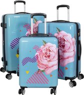 Travelsuitcase Rose- reiskofferset 3delig - Polycarbonaat - Roos print