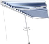 Decoways - Luifel vrijstaand handmatig uittrekbaar 500x350 cm blauw en wit