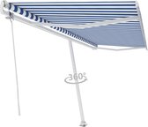 Decoways - Luifel vrijstaand automatisch 500x300 cm blauw en wit