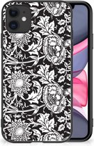 Mobiel TPU Hard Case Geschikt voor iPhone 11 Telefoon Hoesje met Zwarte rand Zwart Bloemen