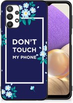 Leuk TPU Back Case Geschikt voor Samsung Galaxy A32 5G Telefoon Hoesje met Zwarte rand Flowers Blue Don't Touch My Phone