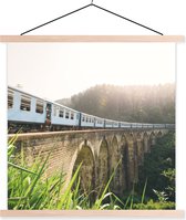 Posterhanger incl. Poster - Schoolplaat - Een trein over een brug - 60x60 cm - Blanke latten