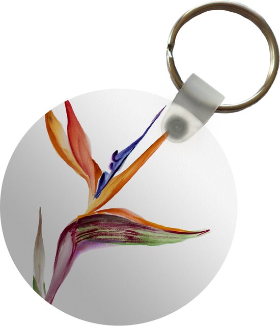 Sleutelhanger - Strelitzia - Aquarel - Bloemen - Plastic - Rond - Uitdeelcadeautjes