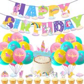 Eenhoorn - Versiering - Party set - 36 Delig - Verjaardag - Feest artikelen - 1 Slinger - 24 Ballonnen - 1 Grote cake topper - 10 cupcake toppers