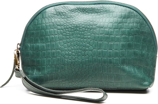 Chabo Bags - Rio Croco clutch/cosmetics bag - Make up tasje -Leer - Groen