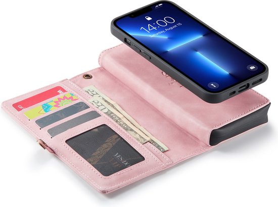Apple iPhone 13 Casemania Case Pink pâle - Étui portefeuille de Luxe 2 en 1 avec poches Extra