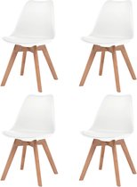 4 Moderne kunststof eetkamerstoelen stoelen met zachte lederen zitting - wit - white - ergonomische kuipstoelen - Palerma Design - ergonomisch - stoel - zetel - zacht - leer - woon