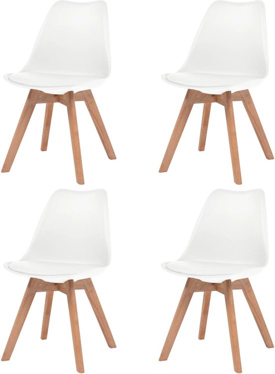 medeleerling brand Ontcijferen 4 Moderne kunststof eetkamerstoelen stoelen met zachte lederen zitting -  wit - white -... | bol.com