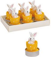 Waxinelicht set konijn in ei 4x6x4cm gemaakt van wax  geel set van 6,  (B / H / D) 14x6x9cm/ pasen/ geschenk