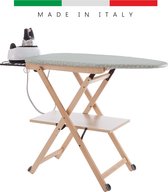 Arredamenti Italia Stirocomodo Naturale - Houten Strijkplank met Stoomunithouder - Hoogte Verstelbaar - 135 x 45 cm - Groot Formaat