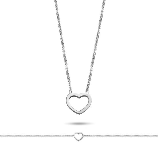 New Bling 9NB-SET029 Set de Bijoux en Argent - Femme - Collier avec Cœur - 38 + 5 cm - Bracelet avec Cœur - 16,5 + 3 cm - Lien Ancre - Rhodium - Argent