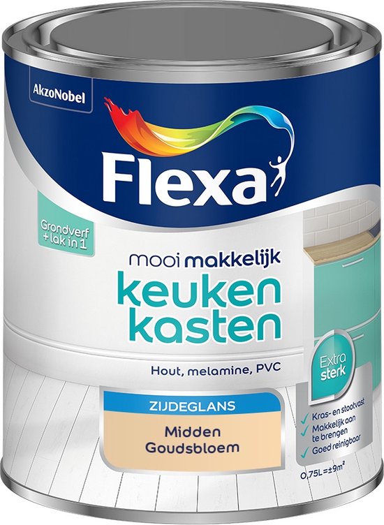 Foto: Flexa mooi makkelijk verf keukenkasten mengkleur midden goudsbloem 750 ml