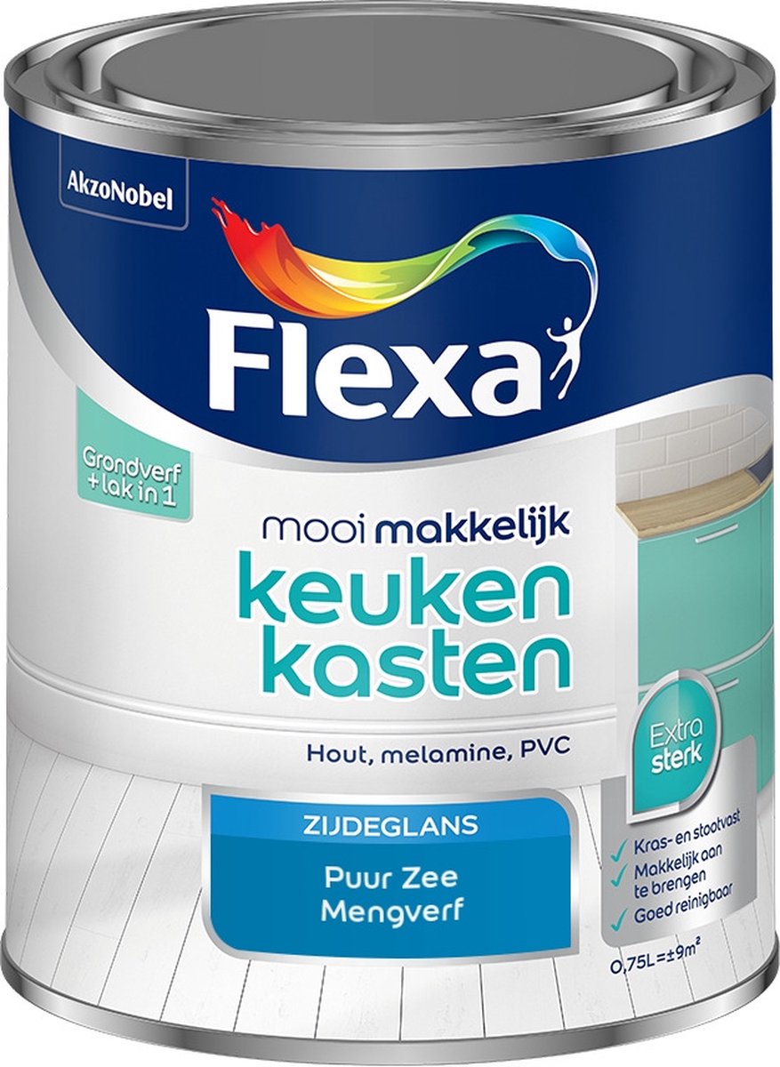 Flexa Mooi Makkelijk Verf - Keukenkasten - Mengkleur - Puur Zee - 750 ml
