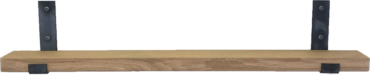 GoudmetHout Wandplank Industrieel - 140 x 10 cm Muurplank - Eiken Hout - Decoratie Wandrek & Boekenrek - Hangplank Keuken - Wall Shelf + 2 Plankdragers van Ruw Staal Licht eiken, Zonder Coating - 10 cm