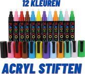 Acryl stiften 6mm - stiften - verfstiften - acrylverf  - happy stones - tekenset - stiften voor volwassenen - voor kinderen - 12 kleuren