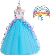 Unicorn Jurk | Eenhoorn Jurk | Prinsessenjurk Meisje | + Armband | Verkleedkleren Meisje |maat 128(130)| Prinsessen Verkleedkleding | Carnavalskleding Kinderen | Blauw