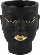 Home&Deco Bloempotten set golden lips zwart/Goud-2 stuks-klein/groot