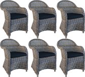 Rotan Stoel Kubu Grey met zwart Kussen - set van 6 stoelen