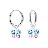 Joy|S - Zilveren vlinder bedel oorbellen - oorringen - kristal blauw roze