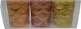 Light & Living - Waxinelichthouder glas set 3 stuks - Oranje & Roze & Geel- kaarsenhouder - 9x10cm