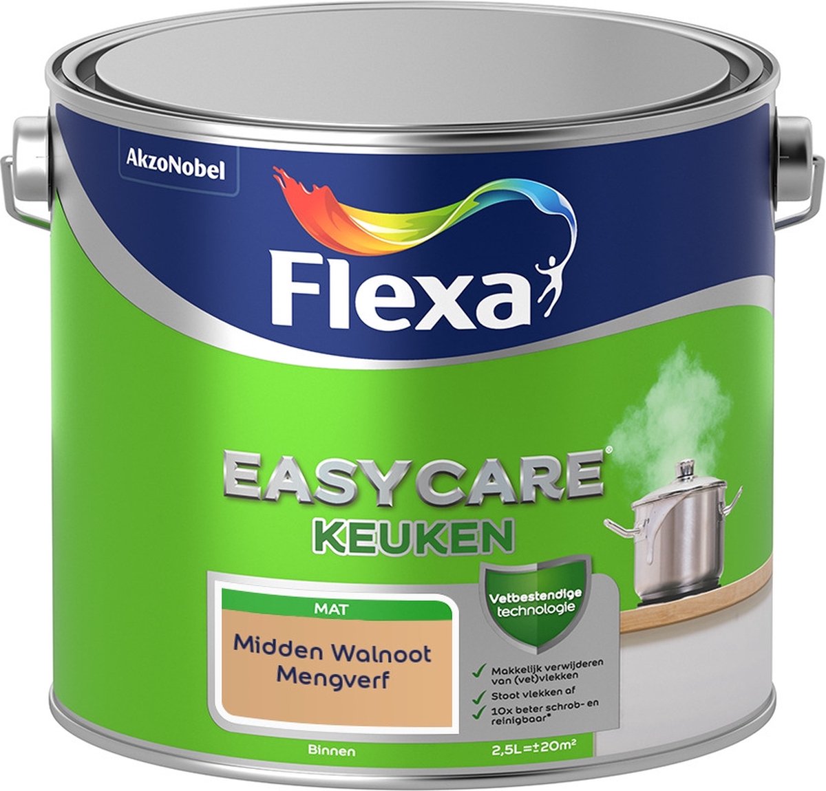 Flexa Easycare Muurverf - Keuken - Mat - Mengkleur - Midden Walnoot - 2,5 liter