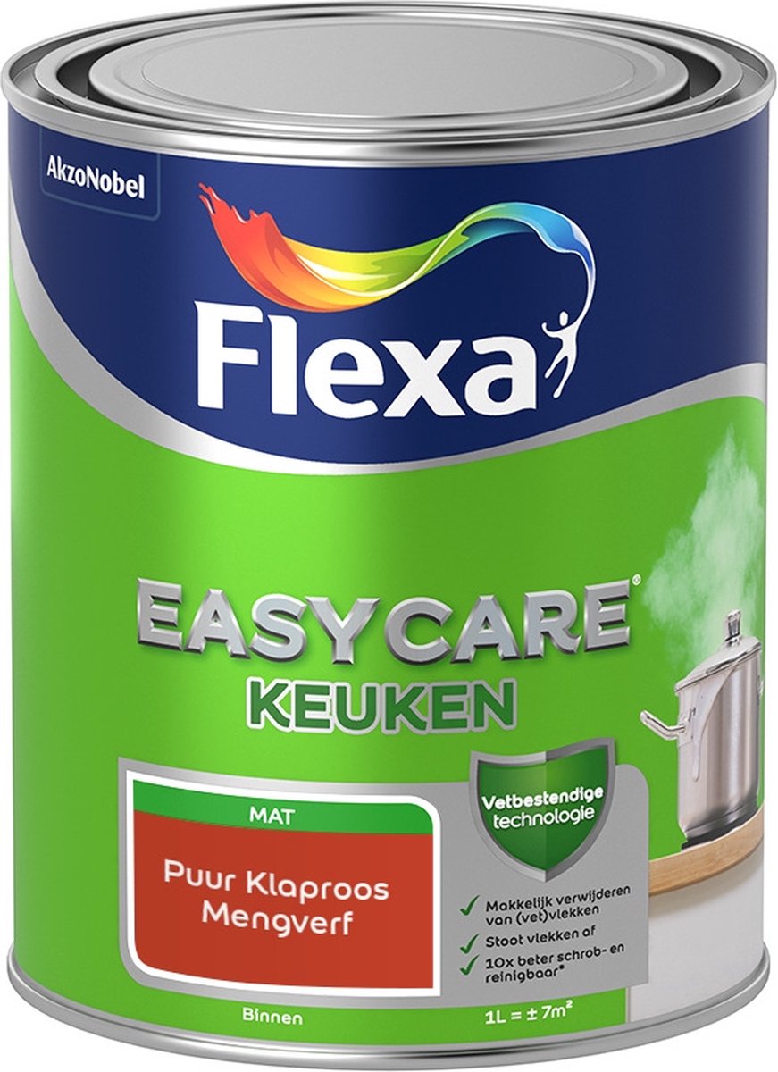 Flexa Easycare Muurverf - Keuken - Mat - Mengkleur - Puur Klaproos - 1 liter